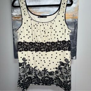 Maurices Cream and Black Polka Dot Lace Tank Top